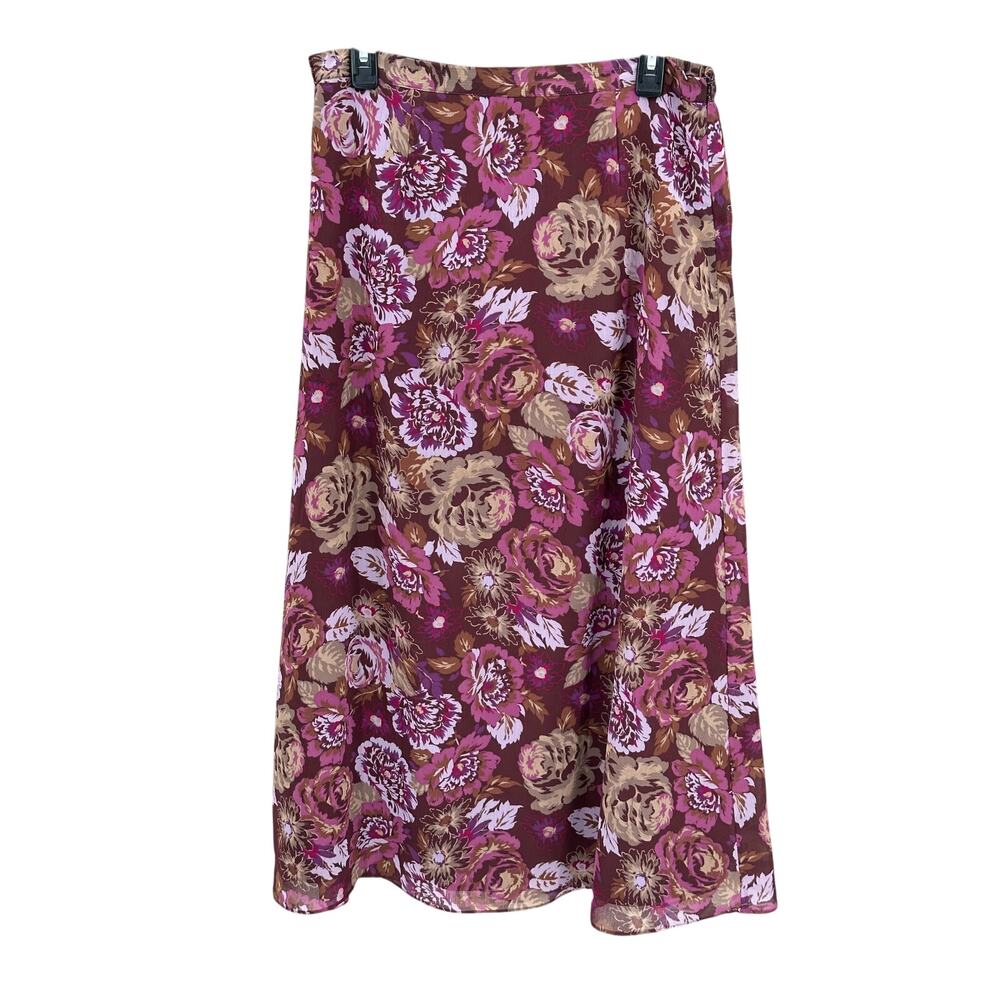 Jaclyn Smith Skirt Women 10 Purple Burgundy Maxi A-Line Floral Fairy Boho Office